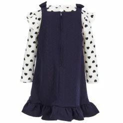Flash Sale 👏 Rare Editions Little 👧 Girls 2T-6X Long Sleeve Ruffle Shoulder Heart Print Tee & Jacquard Knit Jumper 2-Piece Set Navy 🎁 -Rare Editions Shop unnamed file 495