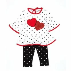 Best Pirce 👍 Rare Editions Baby 👧 Girls 3-24 Months Heart Print Ruffle Quarter Sleeve Top & Dot Legging Set White 😀
