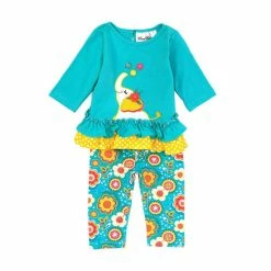 Hot Sale 💯 Rare Editions Baby 👧 Girls 3-24 Months Ruffled Elephant Applique Long Sleeve Top & Printed Leggings Set Teal 🌟