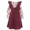 Flash Sale 👍 Rare Editions Little 👧 Girls 2T-6X Solid Corduroy Jumper 👗 Dress & Long-Sleeve Floral-Print Top Two Piece Set Wine 🎉