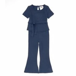 Flash Sale 🤩 Rare Editions Little 👧 Girls 4-6X Short Sleeve Lurex Knit Top & Flare Pants Matching Set Ivory 😉