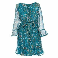 Budget 🔔 Rare Editions Big 👧 Girls 7-16 Long-Sleeve Printed Chiffon 👗 Dress With Denim Vest Set Teal 🤩 -Rare Editions Shop unnamed file 519