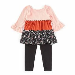 Promo 🌟 Rare Editions Little 👧 Girls 2T-6X Colorblock Mixed-Fabric Tunic & Legging Set Blush 🥰