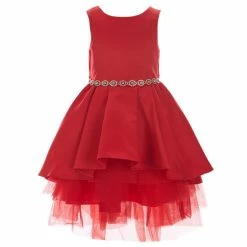 Cheap 🌟 Rare Editions Little 👧 Girls 2T-6X Satin Tiered Hi-Low Hem 👗 Skirt Party 👗 Dress 🛒