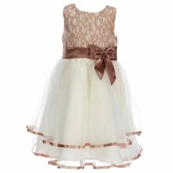 Best Pirce 👍 Rare Editions Little 👧 Girls 2T-6X Sleeveless Lace Bodice Tiered 👗 Skirt 👗 Dress Taupe 👏