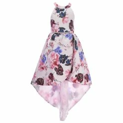 New 🛒 Rare Editions Big 👧 Girls 7-16 Sleeveless Floral Foiled Mikado High-Low-Hem Ballgown Mauve 🛒