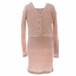 Best Pirce 🧨 Rare Editions Big 👧 Girls 7-16 Long-Sleeve Chenille Cardigan & Matching Sleeveless Shift 👗 Dress 2-Piece Set Blush 👍