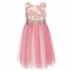 Hot Sale 🛒 Rare Editions Little 👧 Girls 2T-6X Sleeveless Floral Embroidered Mesh Beaded Waist Two-Tone Tulle 👗 Skirt Party 👗 Dress Pink 💯