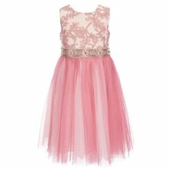 Hot Sale 🛒 Rare Editions Little 👧 Girls 2T-6X Sleeveless Floral Embroidered Mesh Beaded Waist Two-Tone Tulle 👗 Skirt Party 👗 Dress Pink 💯