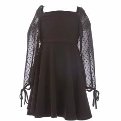 Deals ๐ Rare Editions Big ๐ง Girls 7-16 Swiss-Dot-Sleeve Scuba-Crepe Fit-And-Flare ๐ Dress Black ๐