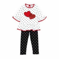 Discount ⭐ Rare Editions Little 👧 Girls 2T-6X Heart Print Applique Ruffle Top & Printed Legging 2-Piece Set White 😀