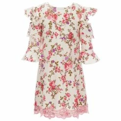 Wholesale 😉 Rare Editions Little 👧 Girls 4-6X Bell-Sleeve Floral Rib-Knit Shift 👗 Dress Ivory ✨