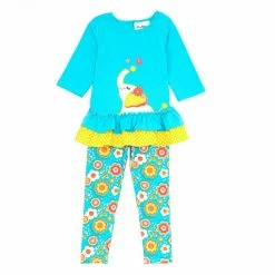 Discount 🎁 Rare Editions Little 👧 Girls 2T-6X Elephant Top And Legging Set Blue 👍