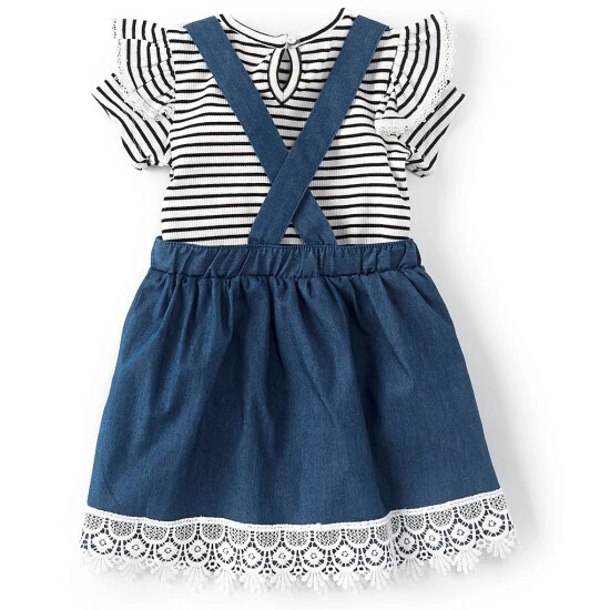 Promo ๐ Rare Editions Baby ๐ง Girls 3-24 Months Short-Sleeve Striped Knit Tee & Denim Jumper ๐ Dress Yellow ๐ฏ 4 Promo ๐ Rare Editions Baby ๐ง Girls 3-24 Months Short-Sleeve Striped Knit Tee & Denim Jumper ๐ Dress Yellow ๐ฏ - Image 2