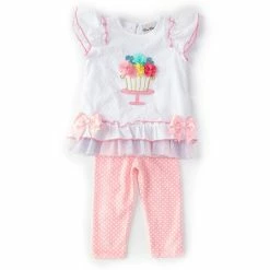 Discount 👏 Rare Editions Baby Girl 12-24 Months Clipdot Short Sleeve 🎂 Birthday Applique Top & Leggings Set White ⌛