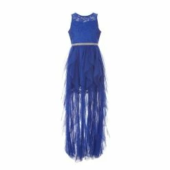Buy 😀 Rare Editions Big 👧 Girls 7-16 Glitter Lace Cascade Chiffon Maxi 👗 Dress Royal 🔔