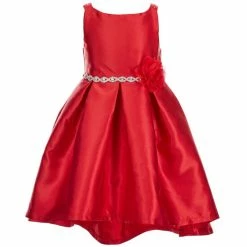 Cheap 😉 Rare Editions Little 👧 Girls 2T-6X Sleeveless Round Neck Mesh Flower Rhinestone Waist Pleated High-Low Taffeta Holiday 👗 Dress Red 🛒