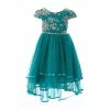 Best Pirce 😍 Rare Editions Big 👧 Girls 7-16 Cap Sleeve Embroidered 2-Tiered Mesh High-Low 👗 Skirt 👗 Dress Emerald ⌛