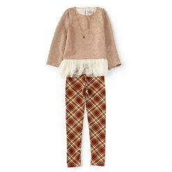 Best reviews of 🎁 Rare Editions Big 👧 Girls 7-12 Long-Sleeve Textured-Knit Tunic Top & Plaid-Printed Knit Leggings 2-Piece Set Taupe 👏