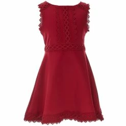 Top 10 ❤️ Rare Editions Big 👧 Girls 7-16 Sleeveless Crochet Trimmed Scuba Knit Fit-And-Flare 👗 Dress Burgundy ⭐