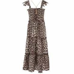 Hot Sale 🎁 Rare Editions Big 👧 Girls 7-16 Tie-Strap Smocked Bodice Animal Print Maxi 👗 Dress Tan 🔔