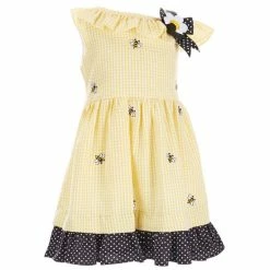 Brand new ✔️ Rare Editions Little 👧 Girls 2T-6X Embroidered Bee Schiffly Seersucker 👗 Dress Yellow 🎁