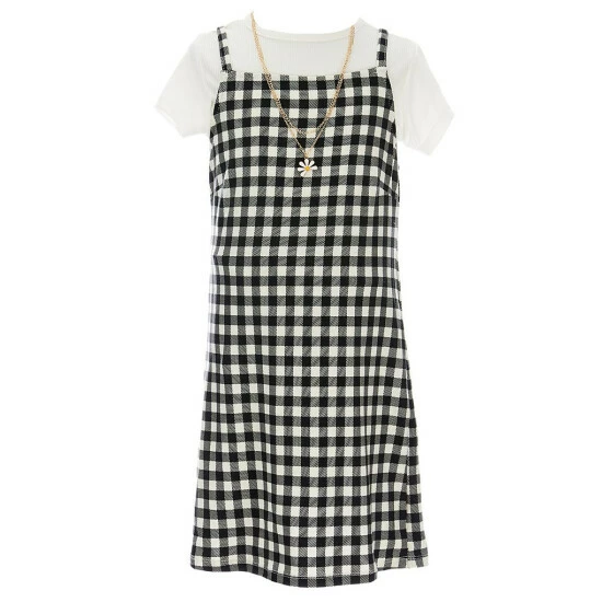Outlet โ Rare Editions Big ๐ง Girls 7-16 Sleeveless Checked Jumper ๐ Dress & Solid Short-Sleeve Tee 2-Piece Set Black ๐ 3 Outlet โ Rare Editions Big ๐ง Girls 7-16 Sleeveless Checked Jumper ๐ Dress & Solid Short-Sleeve Tee 2-Piece Set Black ๐