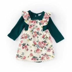 Deals 💯 Rare Editions Baby 👧 Girls 3-24 Months Floral-Printed Corduroy 👗 Dress & Solid Long-Sleeve Top 2-Piece Set Ivory 🌟