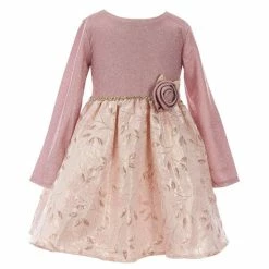 Flash Sale 🥰 Rare Editions Little 👧 Girls 2T-6X Lurex Knit Floral Jacquard Printed 👗 Dress Mauve 🤩