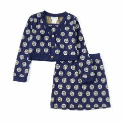 New 🥰 Rare Editions Big 👧 Girls 7-16 Long-Sleeve Daisy-Printed Cardigan & Matching 👗 Skirt & Sleeveless Tank Top Set Navy 🌟