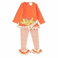 Best deal ⌛ Rare Editions Little 👧 Girls 2T-6X Long-Sleeve 👪 Thanksgiving Turkey Applique Tunic Top & Ruffle-Hem Leggings 2-Piece Set Rust 👏