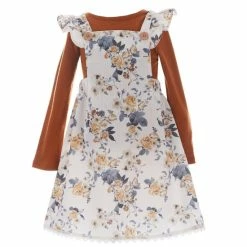 Deals 🎁 Rare Editions Little 👧 Girls 2T-6X Printed Ruffled Jumper 👗 Dress & Solid Brushed-Rib-Knit Tee 2-Piece Set White 🥰