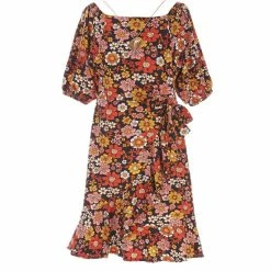 Outlet 💯 Rare Editions Big 👧 Girls 7-16 Puffed-Sleeve Floral Faux Wrap 👗 Dress Black ✨