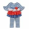 Flash Sale 🔔 Rare Editions Baby 👧 Girls 3-24 Months Ruffle-Sleeve Mixed-Media Tiered Tunic & Striped Leggings 2-Piece Set Rust ✔️