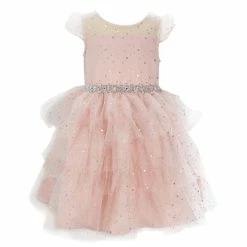 Buy 🎉 Rare Editions Little 👧 Girls 2T-6X Cap Sleeve Illusion Yoke Foil Dot Mesh Embroidered Waist Layered 👗 Skirt Fit & Flare 👗 Dress Navy 🌟