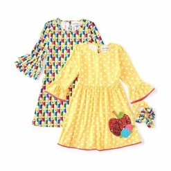Top 10 👍 Rare Editions Big 👧 Girls 7-16 Pencil-Printed Shift 👗 Dress, Dot-Printed Fit-And-Flare Apple 👗 Dress & Scrunchies 4-Piece Set Mustard 🔥