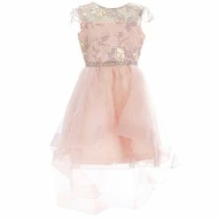 Top 10 ⌛ Rare Editions Big 👧 Girls 7-16 Sequin Embellished Glitter Mesh Overlay 👗 Skirt 👗 Dress Blush 🔥