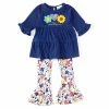 Outlet 🤩 Rare Editions Little 👧 Girls 2T-6X Long-Sleeve Tunic Top & Floral-Printed Flared-Leg Pant 2-Piece Set Dark Blue 🤩