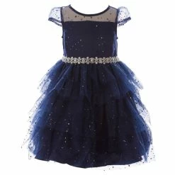 Buy 🎉 Rare Editions Little 👧 Girls 2T-6X Cap Sleeve Illusion Yoke Foil Dot Mesh Embroidered Waist Layered 👗 Skirt Fit & Flare 👗 Dress Navy 🌟 -Rare Editions Shop unnamed file 72