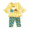 Outlet 😍 Rare Editions Baby 👧 Girls 3-24 Months Checked 👪 Thanksgiving Pumpkin-Appliqued Tunic Top & Printed Leggings Set Mustard ⌛