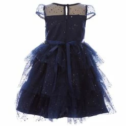 Buy 🎉 Rare Editions Little 👧 Girls 2T-6X Cap Sleeve Illusion Yoke Foil Dot Mesh Embroidered Waist Layered 👗 Skirt Fit & Flare 👗 Dress Navy 🌟 -Rare Editions Shop unnamed file 73