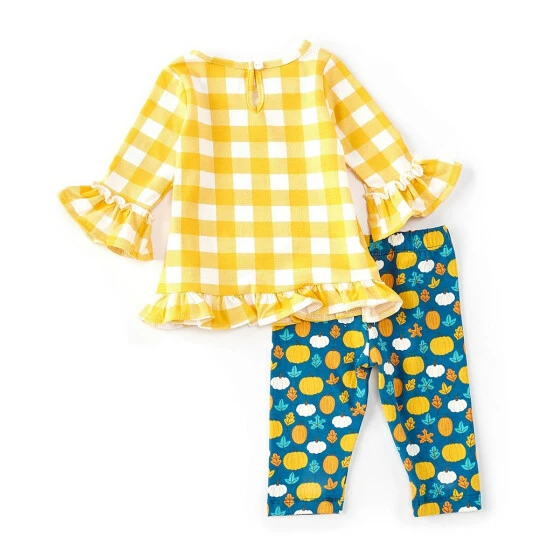 Outlet ๐ Rare Editions Baby ๐ง Girls 3-24 Months Checked ๐ช Thanksgiving Pumpkin-Appliqued Tunic Top & Printed Leggings Set Mustard โ 4 Outlet ๐ Rare Editions Baby ๐ง Girls 3-24 Months Checked ๐ช Thanksgiving Pumpkin-Appliqued Tunic Top & Printed Leggings Set Mustard โ - Image 2