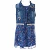 Discount ✔️ Rare Editions Little 👧 Girls 2T-6X Lace Trimmed Denim Vest & Sleeveless Metallic-Floral Chiffon Pleated 👗 Dress 2-Piece Set Blue ⭐