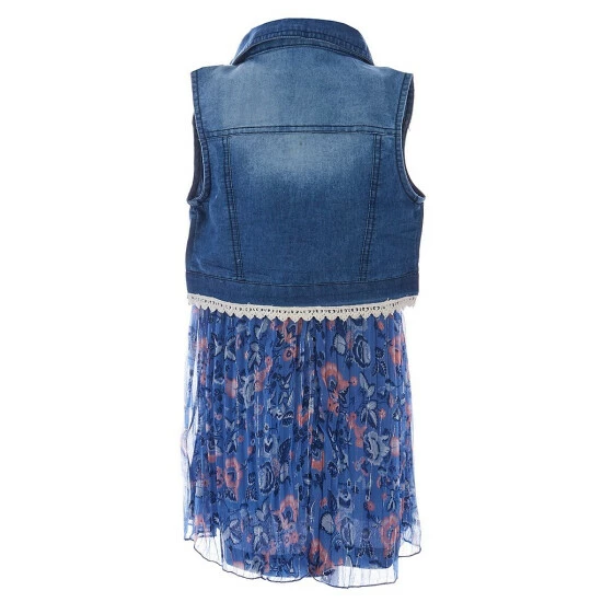 Discount โ๏ธ Rare Editions Little ๐ง Girls 2T-6X Lace Trimmed Denim Vest & Sleeveless Metallic-Floral Chiffon Pleated ๐ Dress 2-Piece Set Blue โญ 4 Discount โ๏ธ Rare Editions Little ๐ง Girls 2T-6X Lace Trimmed Denim Vest & Sleeveless Metallic-Floral Chiffon Pleated ๐ Dress 2-Piece Set Blue โญ - Image 2