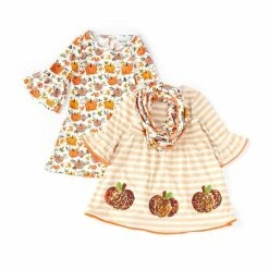 Promo 😉 Rare Editions Big 👧 Girls 7-16 Long-Sleeve Pumpkin-Print Shift 👗 Dress & Striped Pumpkin-Appliqued Fit-And-Flare 👗 Dress Set Ivory 👍