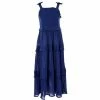 Coupon 👏 Rare Editions Big 👧 Girls 7-16 Smocked-Bodice Tiered-Skirted Long Textured-Gauze 👗 Dress Navy 💯