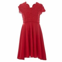 Wholesale ❤️ Rare Editions Big 👧 Girls 7-16 Flutter-Sleeve Lace/Scuba-Crepe Fit-And-Flare 👗 Dress Red ✨ -Rare Editions Shop unnamed file 77