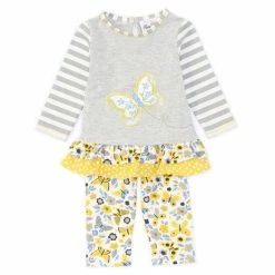 Cheapest 🤩 Rare Editions Baby 👧 Girls 3-24 Months Long-Sleeve Butterfly Applique Ruffled Knit Top & Butterfly Print Leggings Set Grey/multi ✨