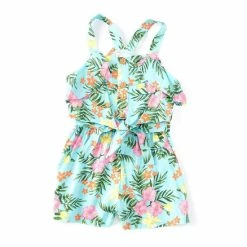 Deals 👏 Rare Editions Big 👧 Girls 7-16 Sleeveless Tie-Front Floral Print Top & Shorts Set Green 😀