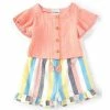 Top 10 🔥 Rare Editions Big 👧 Girls 7-16 Solid Flutter-Sleeve Top & Yarn-Dyed-Striped Shorts 2-Piece Set Coral Multi 🎁 -Rare Editions Shop unnamed file 777